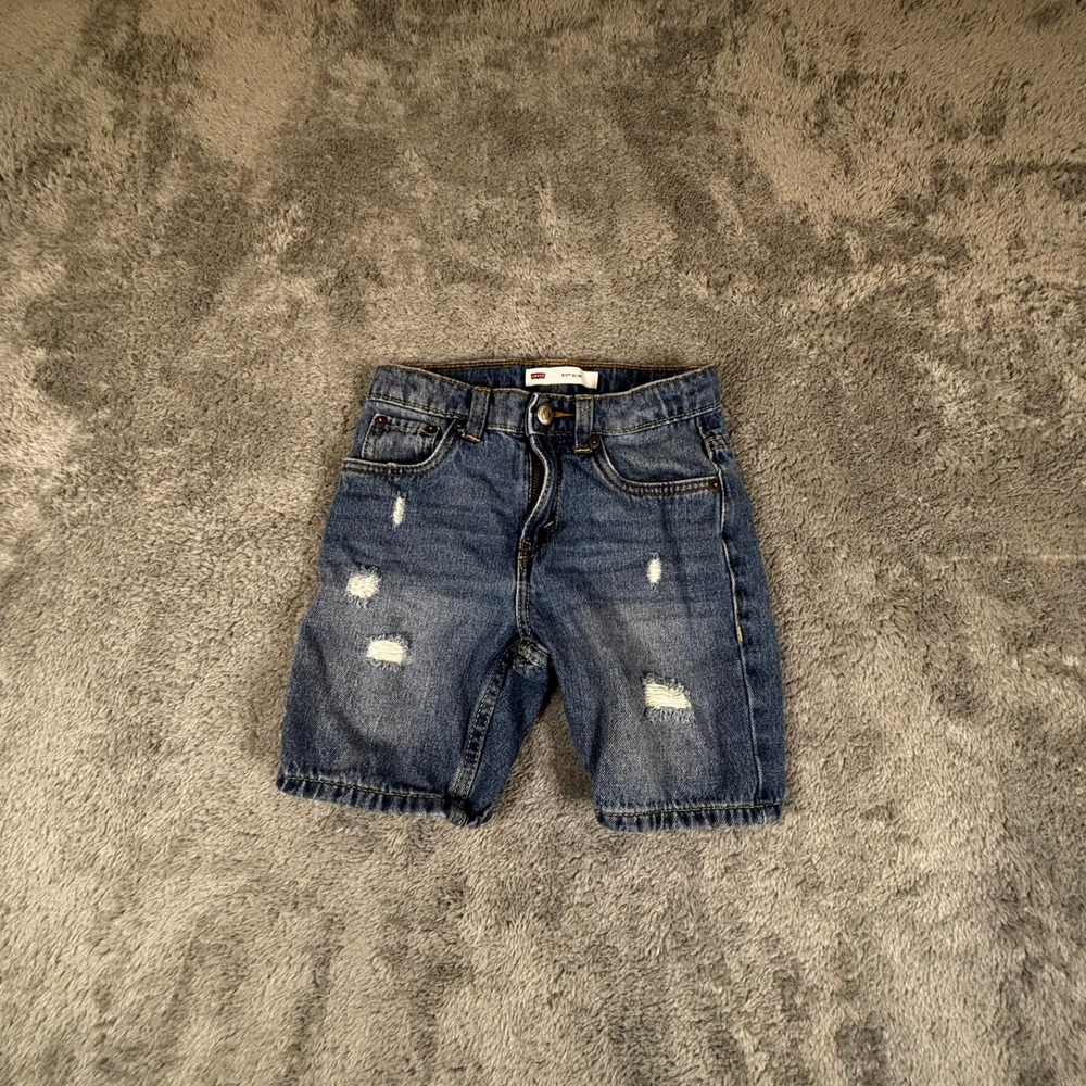 Levis 511 Slim Fit Boys Denim Shorts Distressed Medium Wash Size 6/7